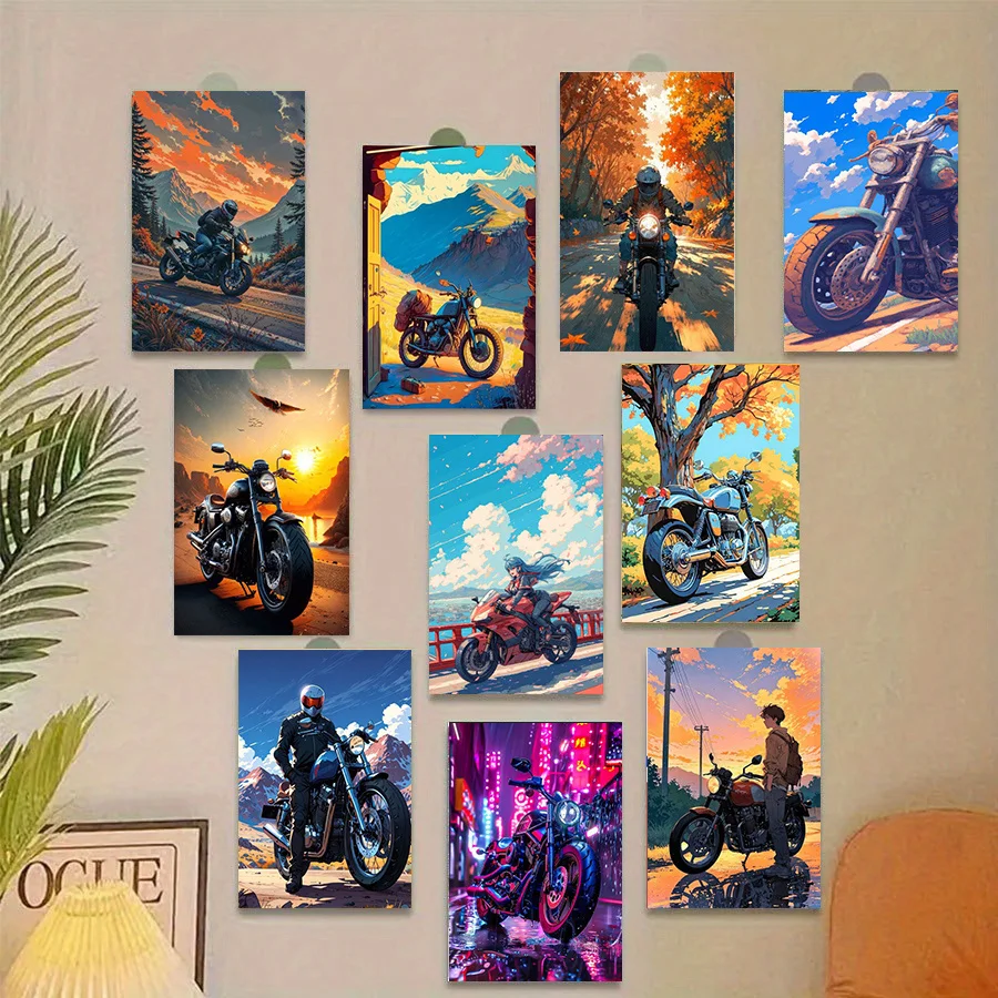 28PCS Cyberpunk Motorcycle Art Postcard Set, Reusable, Suitable for Decorating Living Rooms, Bedrooms, and Other Rooms