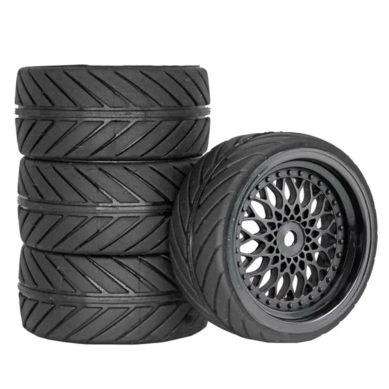 4 Stück 60mm Hochgeschwindigkeits-Straßenreifen für MJX Hyper Go, Weiche Gummireifen mit Felgen für 1/14 RC Tourenwagen, Verschleißarme Upgrade-Teile