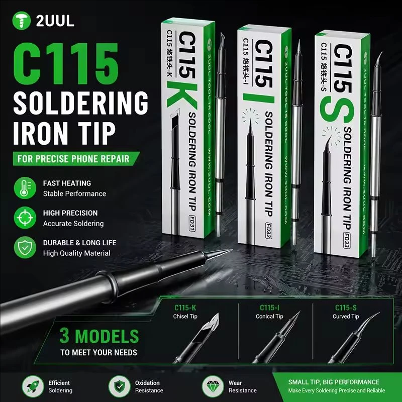 2UUL C115-I/S/K Soldering Iron Tips Head Replacement Compatible With SUGUN GVM T115 C115 JBC T36 Aixun  Handle Soldering Station