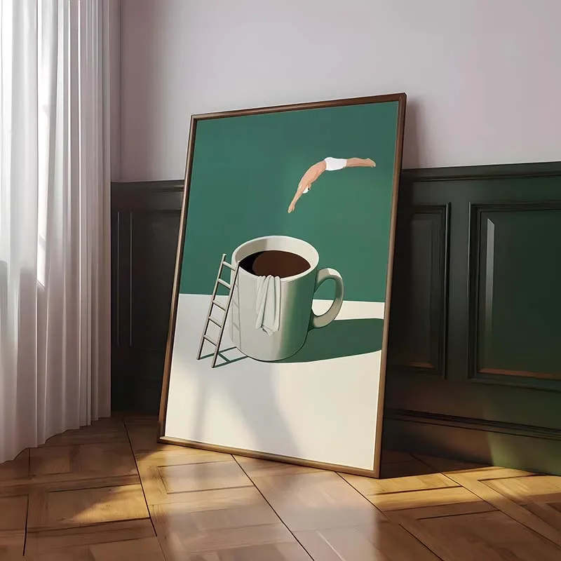 Retro Coffee Diving Poster Canvas Painting Good Morning Coffee Lover Print Wall Art Living Room Home Kitchen Decor Frameless