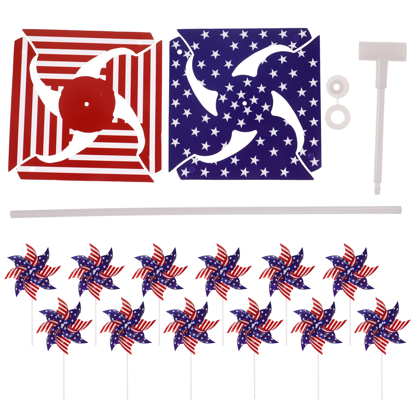 12Pcs Patriotic Wind Outdoor Garden Windmill Decor for Memorial Day Rotating Pinwheel Yard Decoration