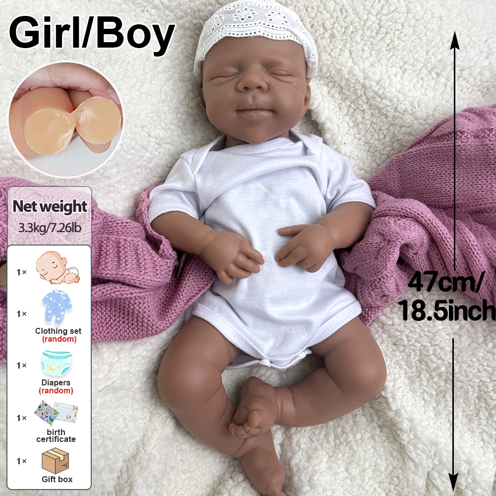 47 سم إغلاق العيون باسكال الصلبة السيليكون تولد من جديد طفل فتاة / صبي قابل للغسيل لمسة ناعمة مصنوعة يدويا دمية بيبي لجميع الفنان