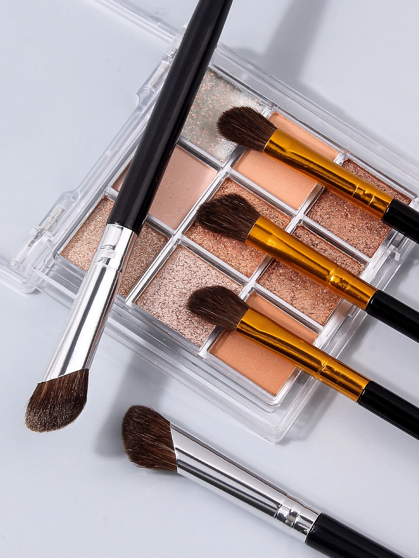 5PC sikkelneuscontourborstel, zachte synthetische schuine/hoogtepunt/concealer blending tool, Travel-Pro Kit voor oog- en gezichtsmake-up