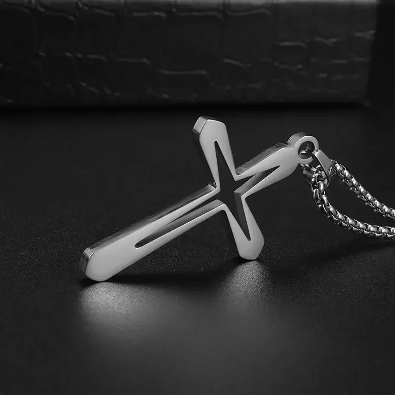 Fashion Design Simple Hollow Cross Pendant Men\\\\\\\\\\\\\'s Hip Hop Stainless Steel Necklace Religious Christian Amulet Jewelry