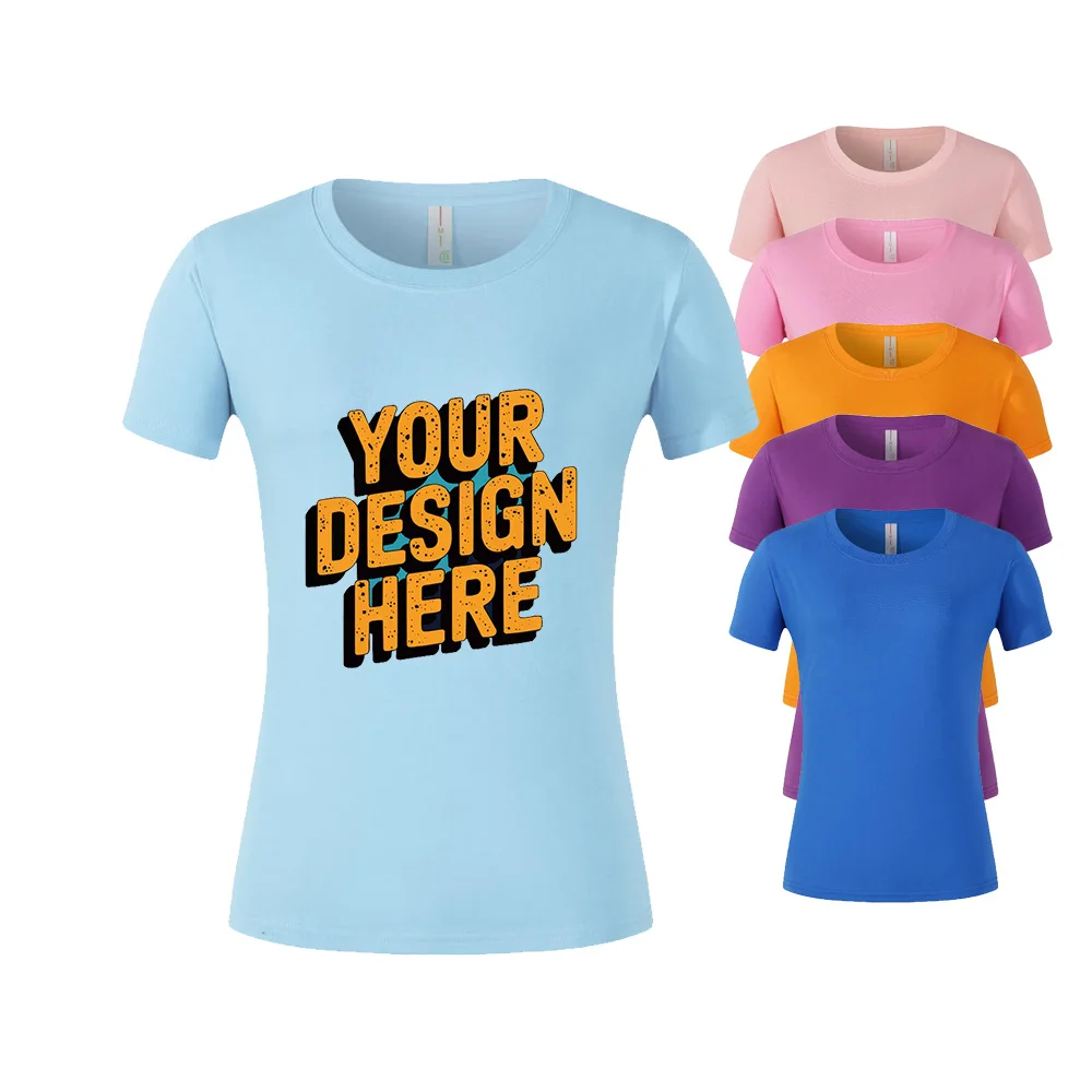 Custom Logo Women's 100% Combed Cotton T-Shirt, Short Sleeve Crew Neck, Personalized Custom Tee, Multiple Colors