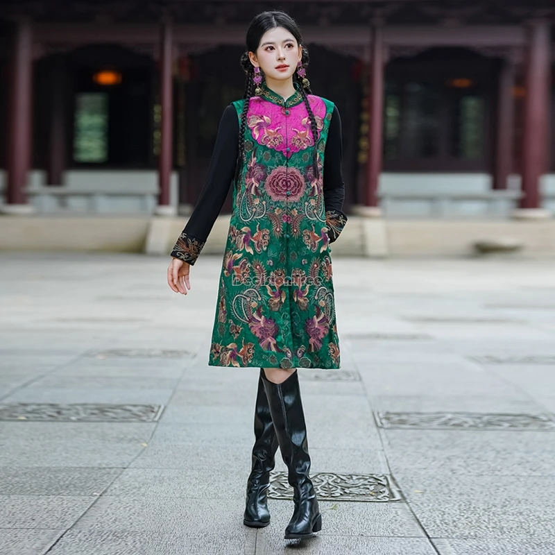 جديد لخريف وشتاء 2025 على الطراز الوطني الصيني بياقة واقفة بدون أكمام سترة طويلة غير رسمية معطف فضفاض يومي سترة بلوزة T1 #2