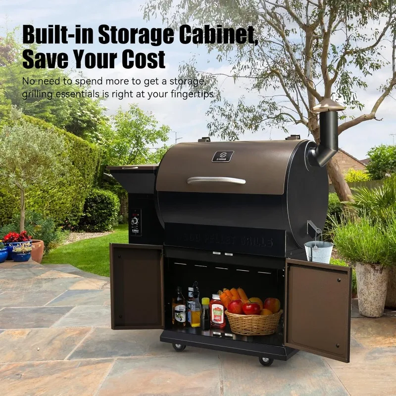 مدخن شواية الحبيبات الخشبية مع التحكم PID، غطاء المطر، 700 مربع. في منطقة الطبخ للشواء في الهواء الطلق والدخان والخبز والتحميص،