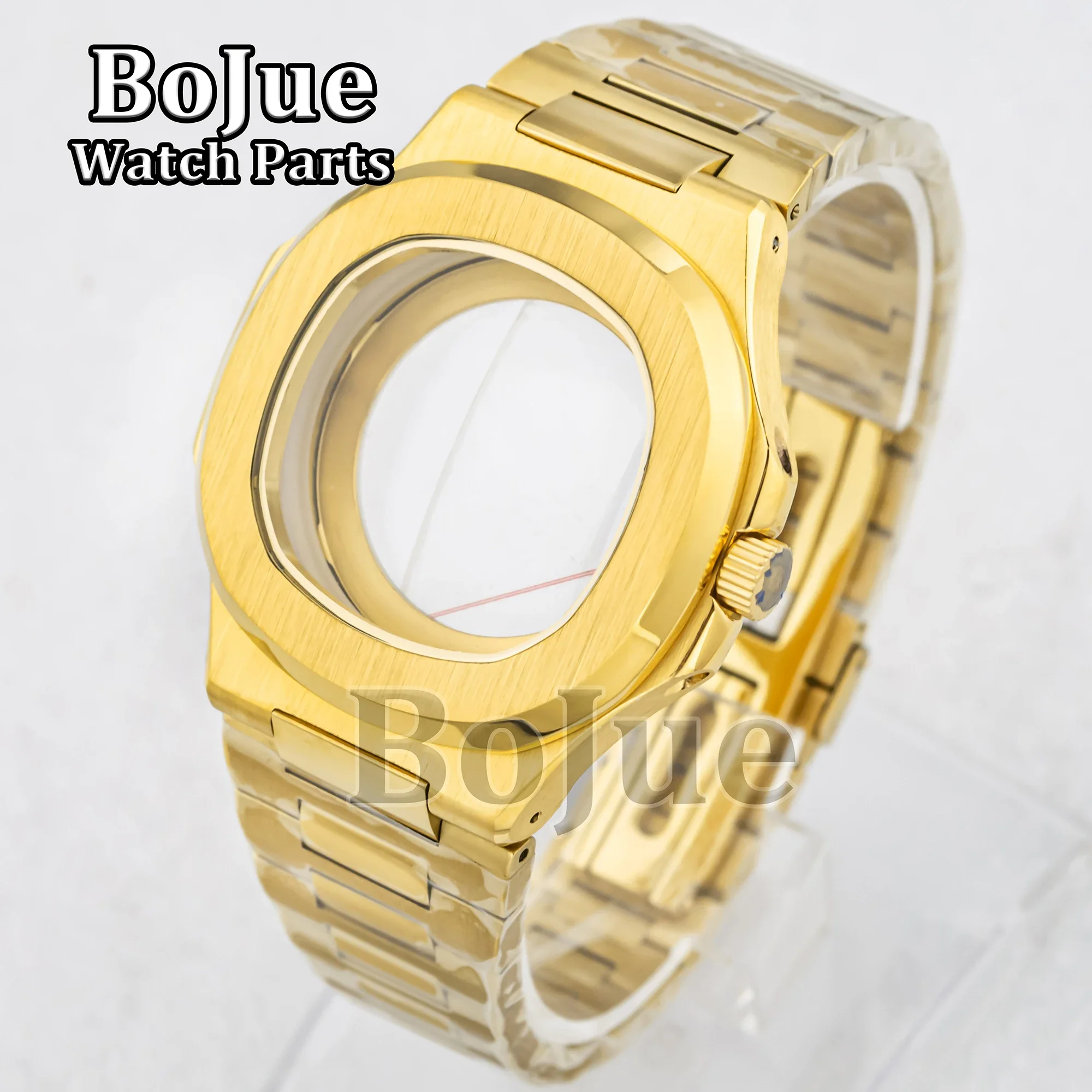 

41mm Gold Watch Case Band Bracelet Parts Sapphire Glass For Modified Nautilus Seiko NH35 NH36 NH38 Movement Waterproof Steel