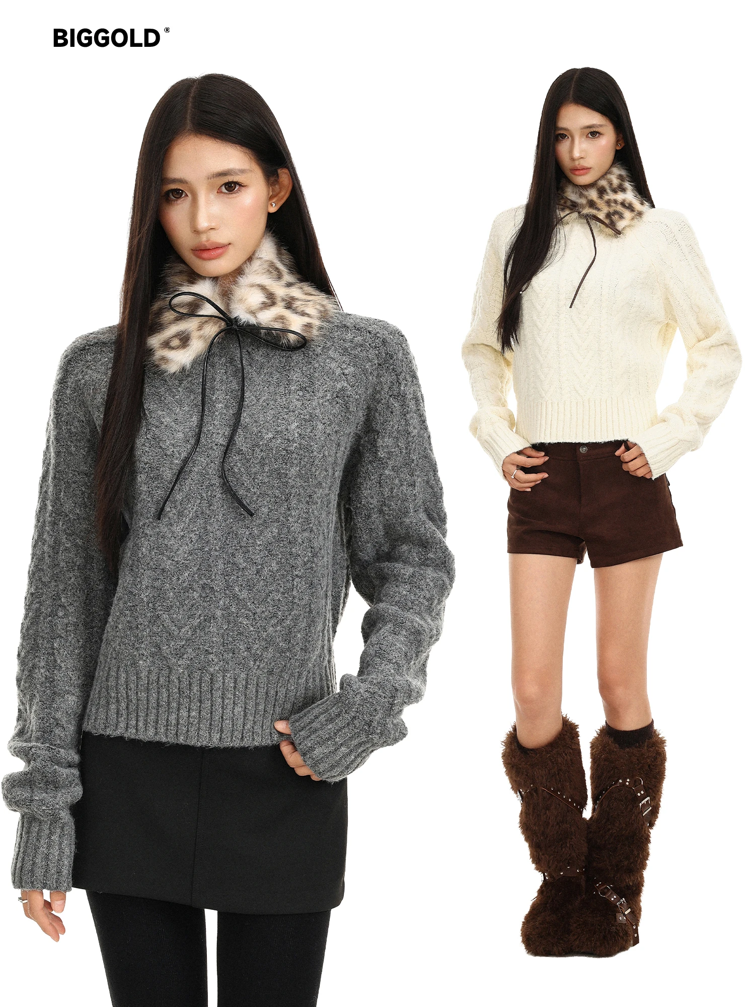 Retro Biggold Women's Knitted Sweater Autumn Winter Loose Casual Easy to Wear Thick Short Top Soft And Comfortable Twist