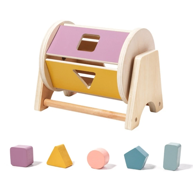 Wooden Shaped Rolling Drum Toy Developmental Education Toy for Hand Motor Skill Baby Geometric Matching Toy