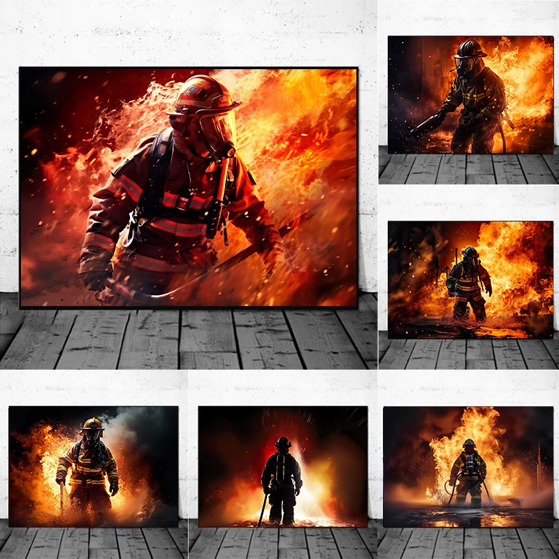 Brave Charge Firefighter Heroes Posters and Prints Canvas Printing Modern Wall Art Picture for Living Room Home Decor Gifts