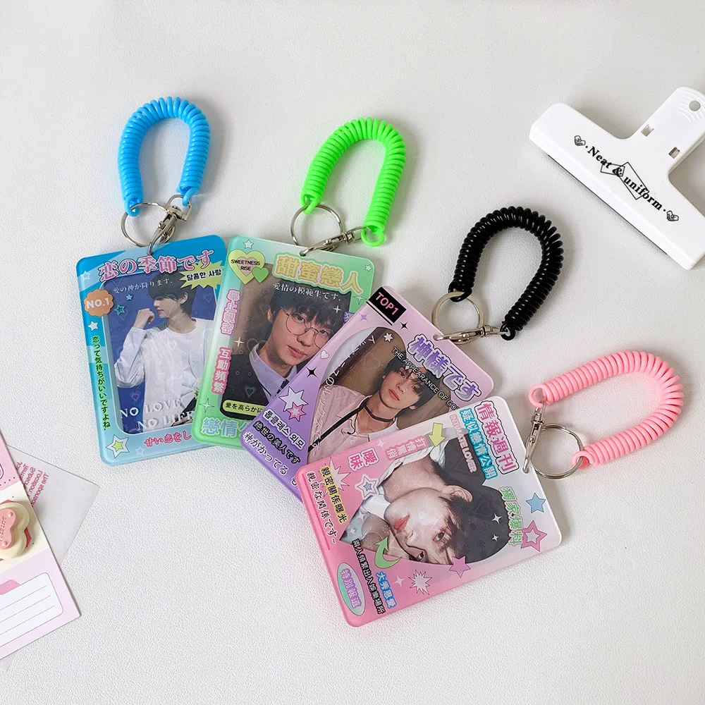 Acrylic Korea Idol Photo Card Holder Anti-lost Keychain 3 Inch INS Heart Hollow Photocard Protective Case  Bus Cards Sleeves