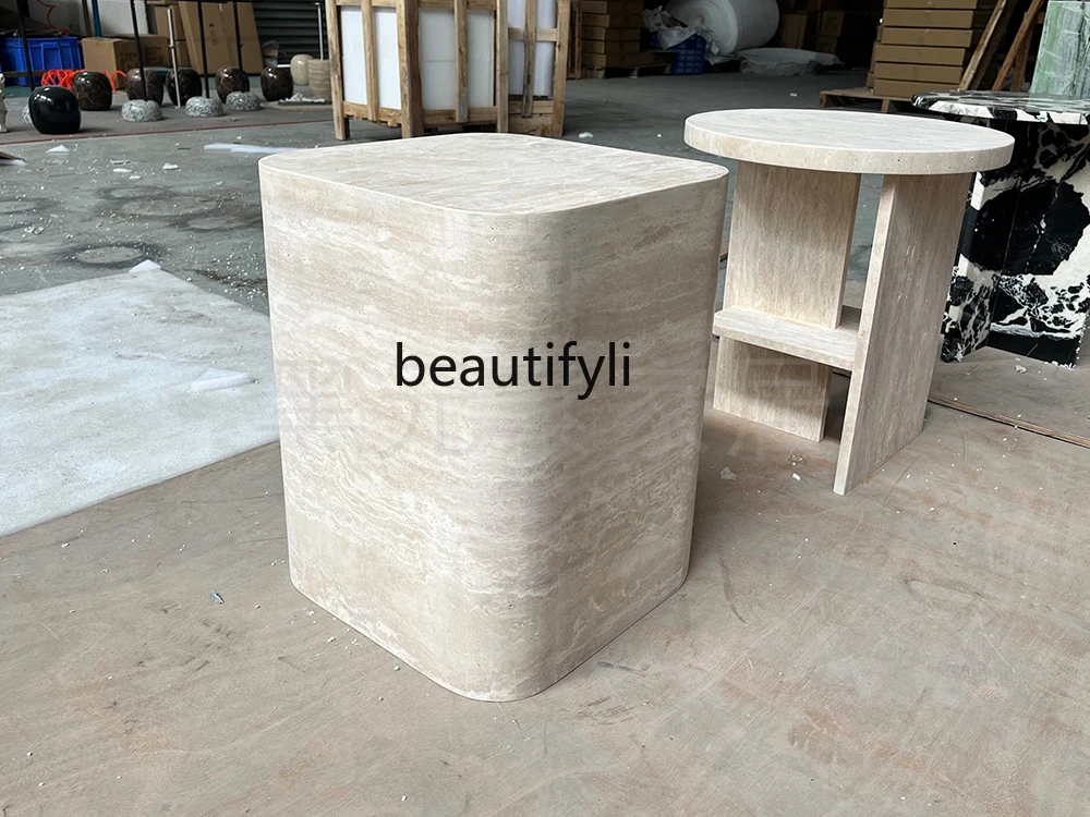 Modern and simple side, designer living room sofa side table, clothing store travertine display stand