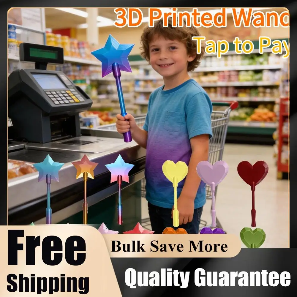 3D Printed Payment Wand Tap to Pay Card Holder Star Magic Wand Contactless Payment Card Holder Credit Card Wand for Kids Gifts