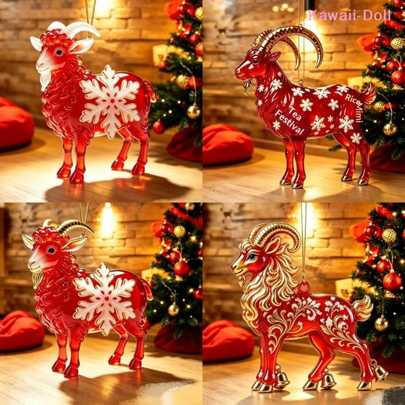 [DO]2D Acrylic Chinese Zodiac Goat Hanging Ornament Auspicious Red Gold Design For Spring Festival New Year Home Decoration[DO]