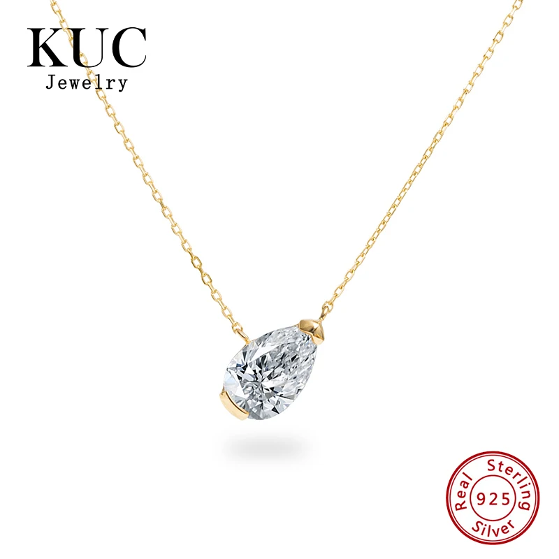 Fashionable S925 Sterling Silver Minimalist Exquisite Dazzling Single Pear-shaped Zirconia Pendant Necklace