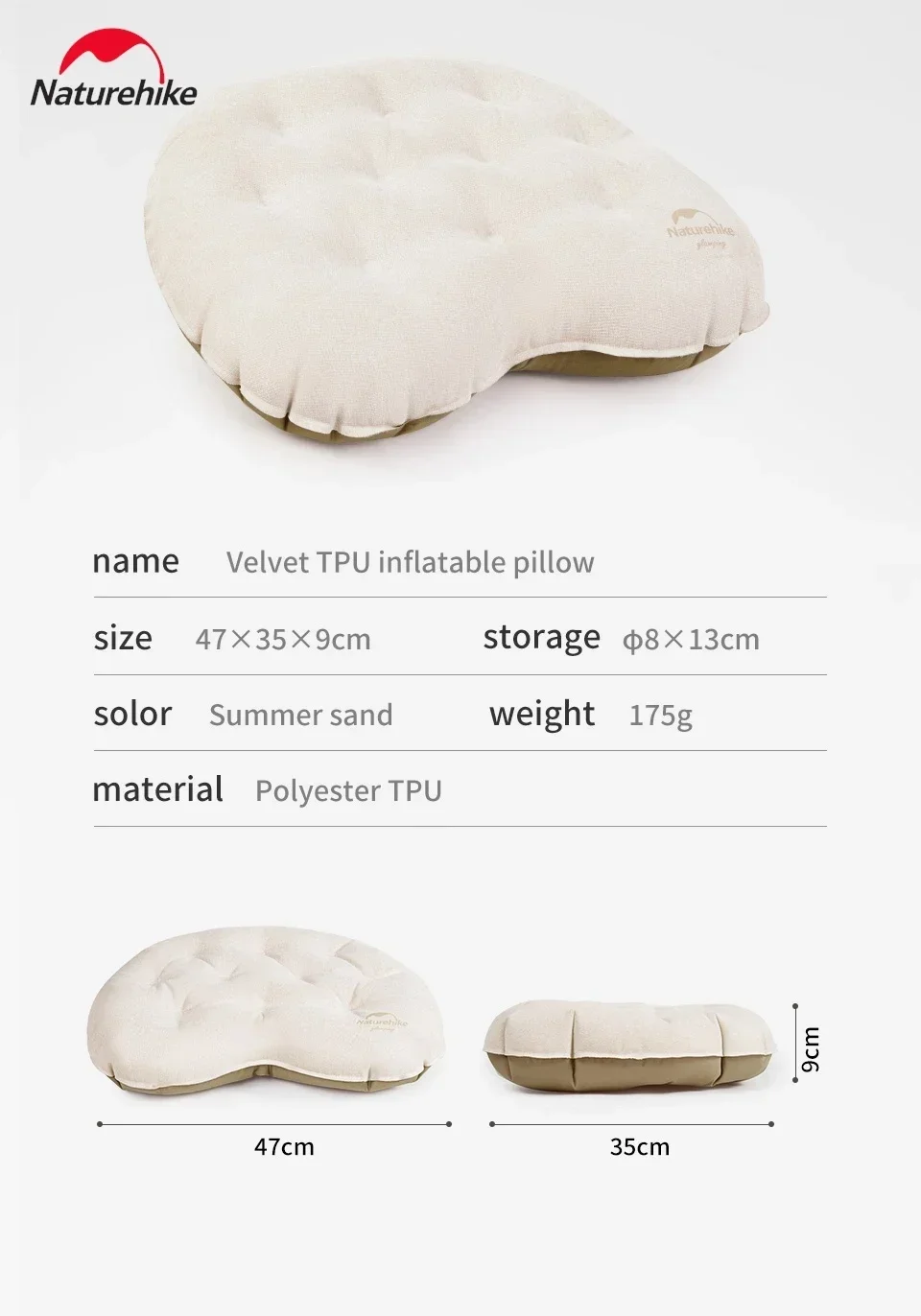 Naturehike 2024 Outdoor Portable Inflatable Pillow TPU Flocking Soft 175g Ultralight MINI Pillow Company Home Travel Tent Pillow