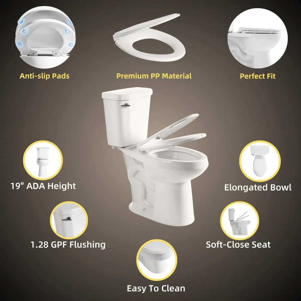 Elongated Extra Tall Toilet for Seniors, Comfort Height Two-Piece Toilet With Soft-Close Seat,12” Rough-In, S-Trap