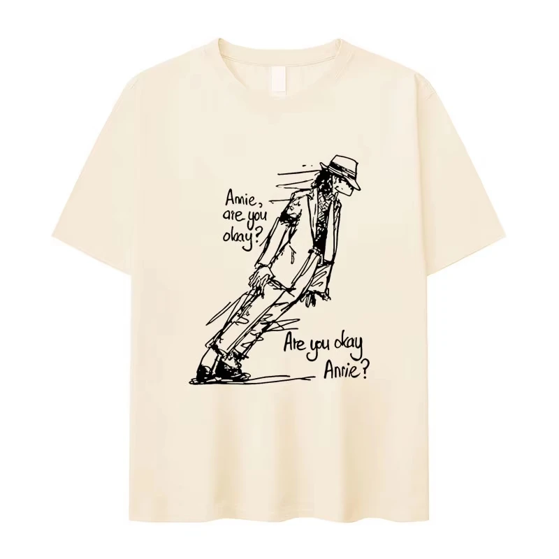 Classic Michael Jackson Are You Okay Print Punk Rock Fashion Short Sleeve T-shirt Men Women Oversized Cotton Cozy Tshirt
