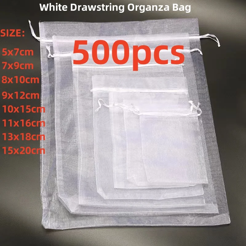 

Multi Size Organza Bags Drawable White Gift Bags Wedding Christmas Party Favourite Storage Bags Organza Jewellery Packaging Bags