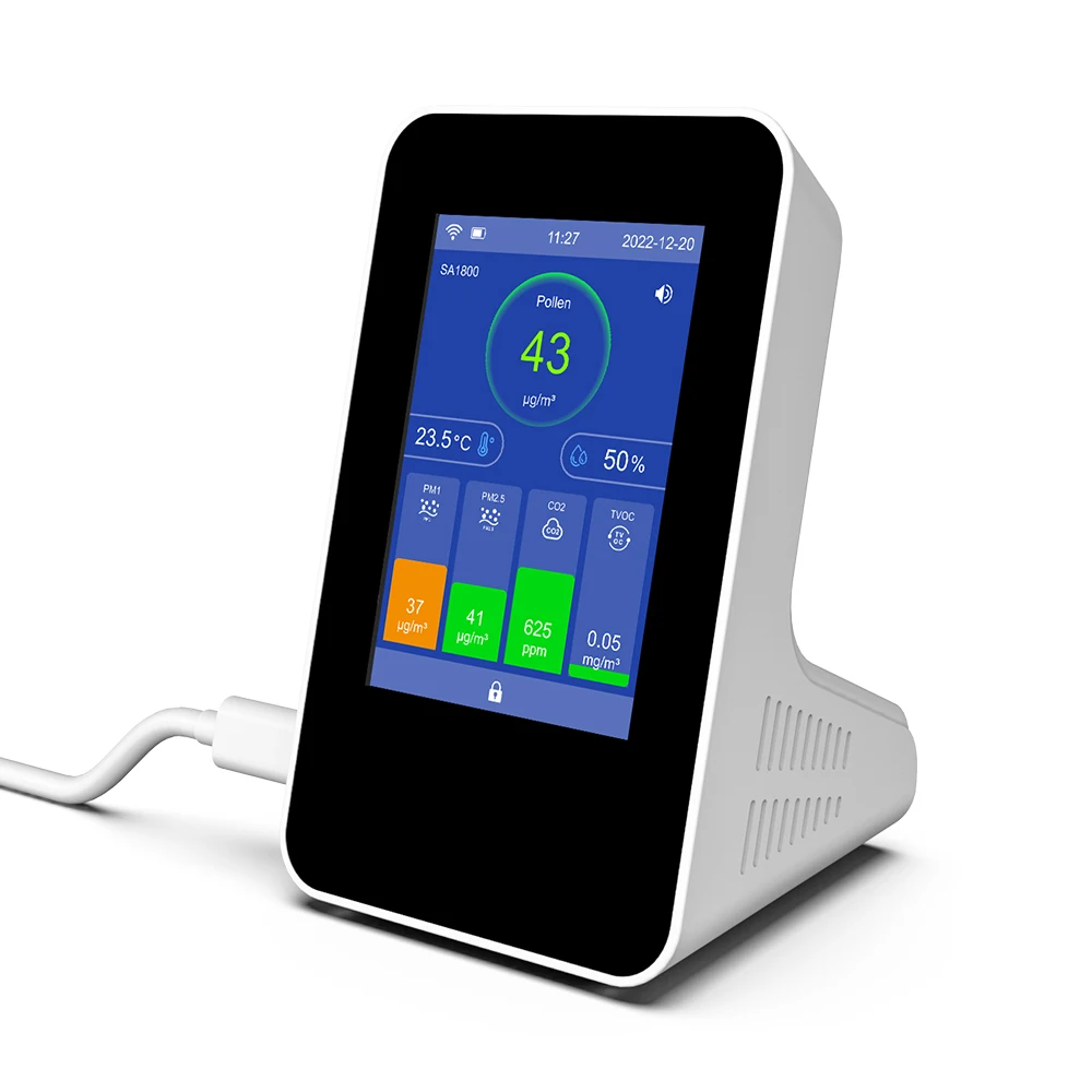 GZAIR SA1800 7-in-1 Wireless Air Quality Monitor-WiFi High Accuracy CO2/PM2.5/PM1/PM10/TVOC/Pollen/Temperature Humidity Detector
