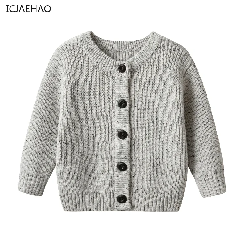 

ICJAEHAO 2025 Newborns Children Cardigan Grey Point Long Sleeve Cotton Knitted Sweater Baby Boy Girl Coat Autumn Cardigan Outfit