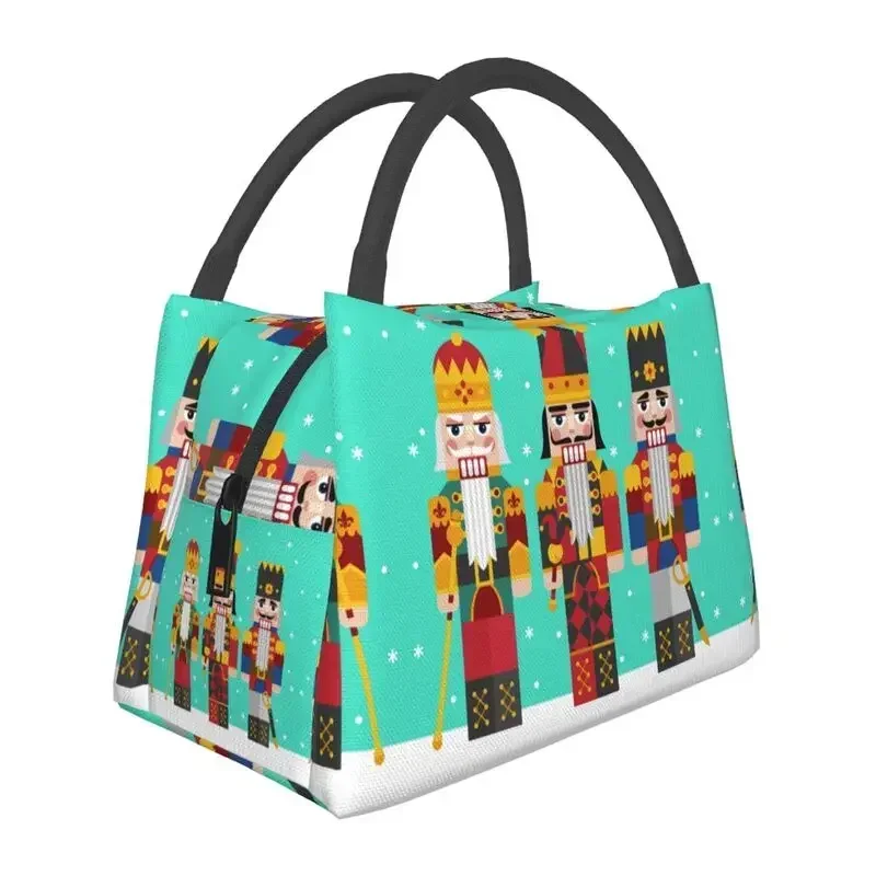 Three Christmas Nutcrackers Insulated Lunch Bags for Women Xmas Toy Soldiers Cooler Thermal Lunch Box Beach Camping Travel