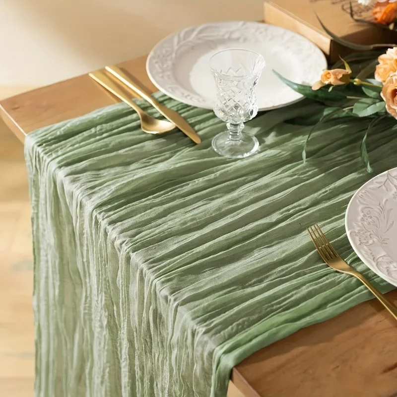 70*35in 1pc Boho Style Cheesecloth Table Runner Long Gauze Sheer RomanticTable Runner For Weddings And Scene Decor Home Decor
