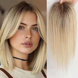 Blonde Ombre Straight Hair Toppers Middle Part 100% Remy Human Hair Topper HairPieces for Women Silk Base Clip in Toppers 12inch