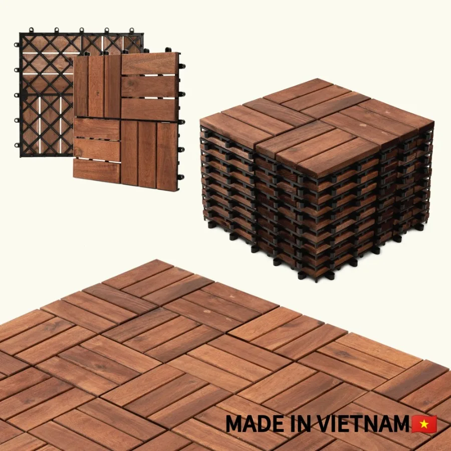 

10pcs Interlocking Deck Tiles 11.8 x 11.8 Patio Flooring Outdoor Waterproof Acacia Wood Tiles All Weather Floor Tiles for Balco