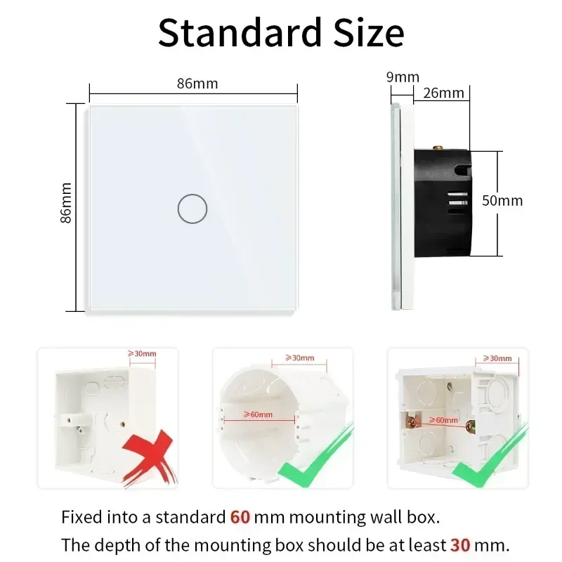 Bingoelec Touch Switch Wall Light Switches Tempered Crystal Glass Panel 1/2/3/4gang Button AC100-240V Interruptor Touch