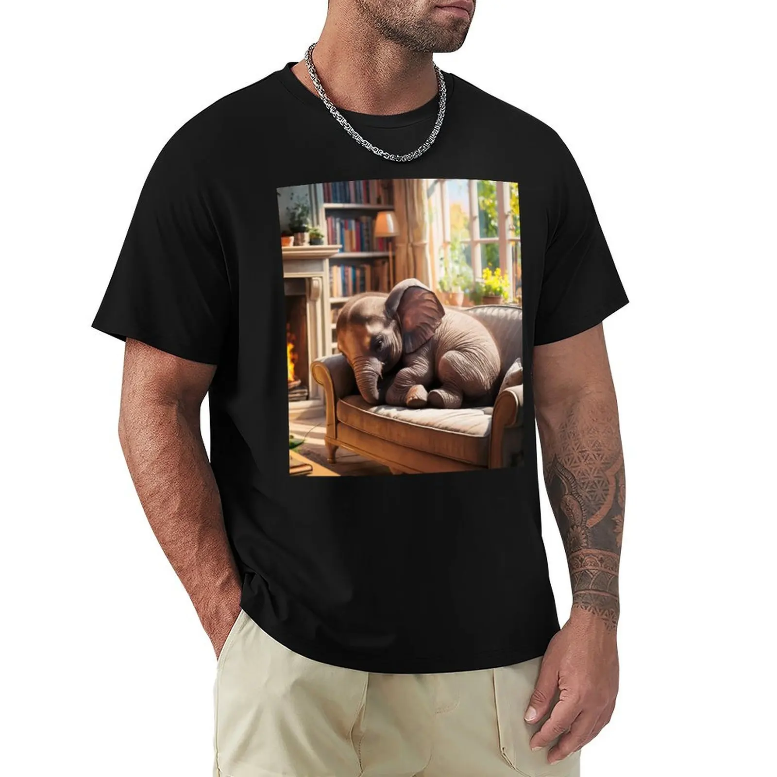 Elephant Portrait. resting elephant T-Shirt Simple Line Art Print Tee