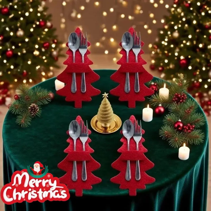 1-10Sets Christmas Felt Cutlery Holder Fork Spoon Pouch Stylish Table Setting Decor for Holiday Family Dinner Party Gatherings