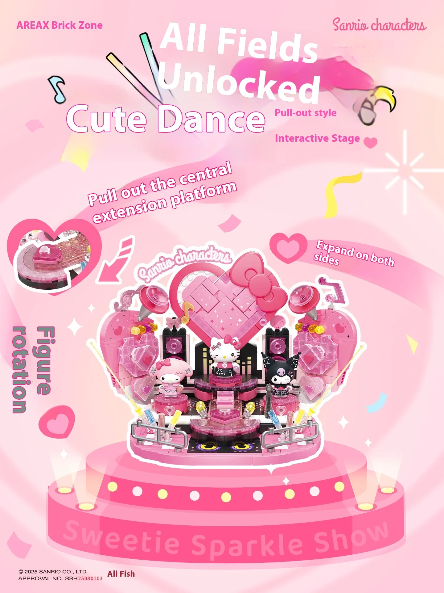 

Areax Sanrio персонажи милое сердце блестящая сценическая глухая коробка строительные блоки милый Hello Kitty сборка строительные игрушки подарок ребенку