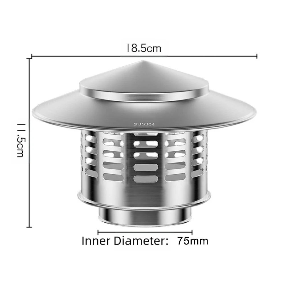 

304 Stainless Steel Rain Cap for Chimney and Exhaust Pipe with Safety Rolled Edges and Weather Resistant Construction