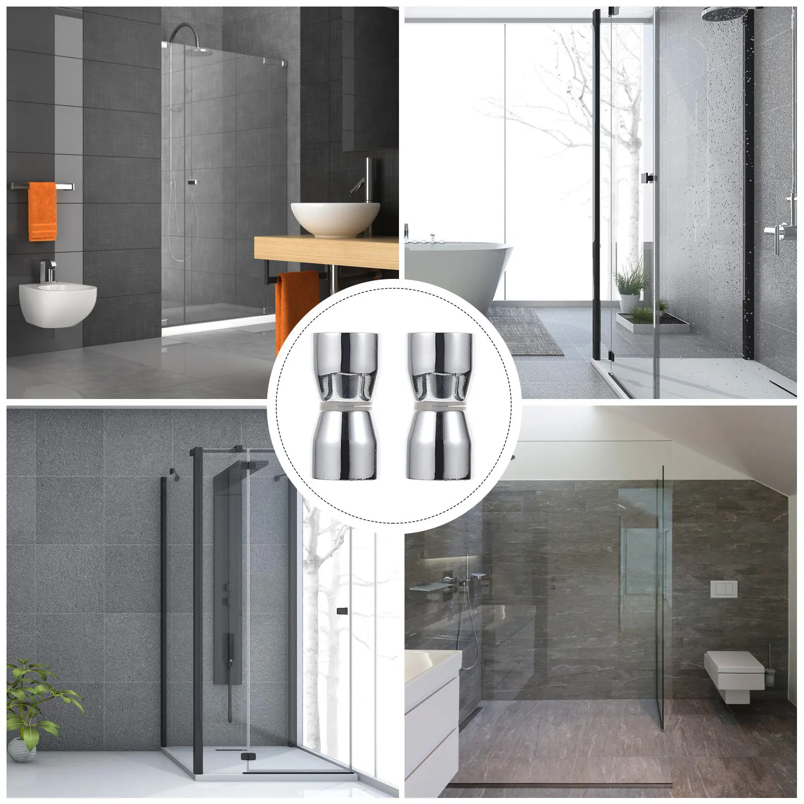

2Pcs Aluminum Alloy Double-Sided Shower Door Handle Back-to-Back Glass Door Knob for Bathroom Kitchen Wardrobe Sliding Doors