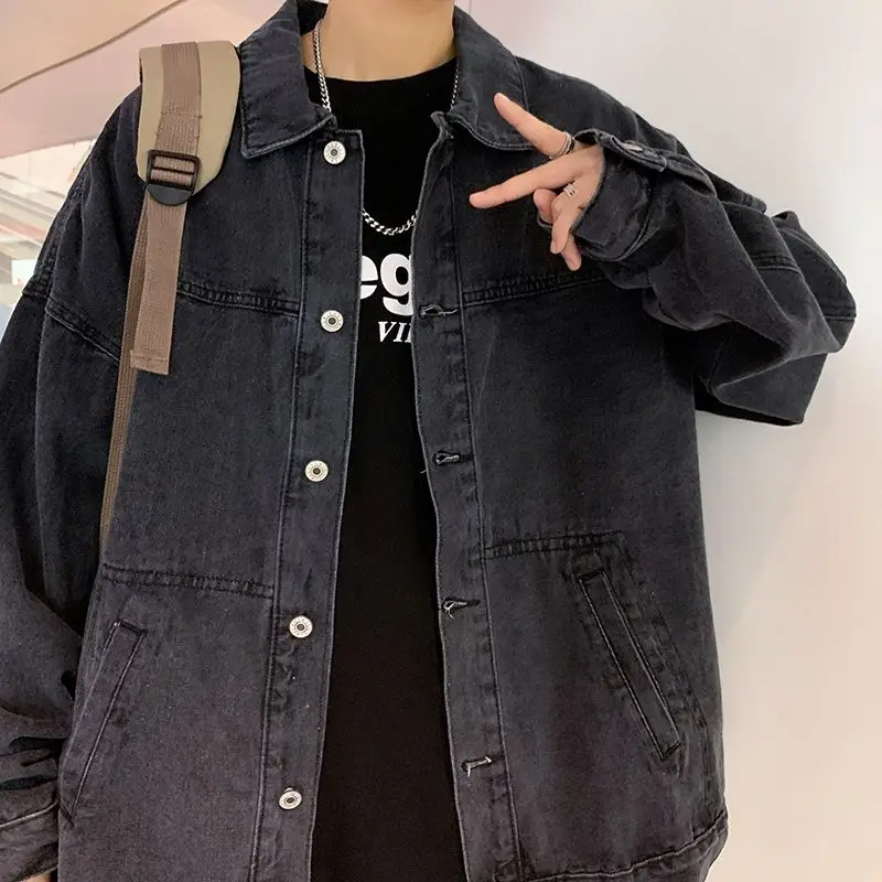 Veste en jean pour hommes à revers rétro prix pas cher élégant japonais dans les vêtements les plus bas esthétique Joker bas porté taille L mâle Jean manteaux