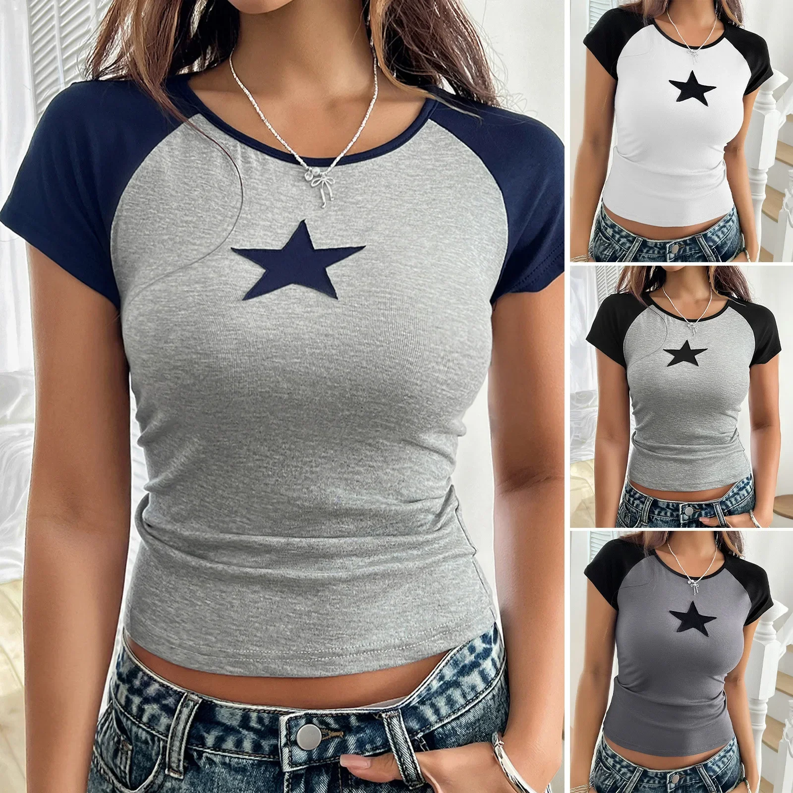 جديد إمرأة أنثى Y2K الملابس ستار بلايز تي شيرت ريترو موضة القوطية قصيرة الأكمام المحاصيل سليم مثير القمم جماليات القمم قصيرة السرة