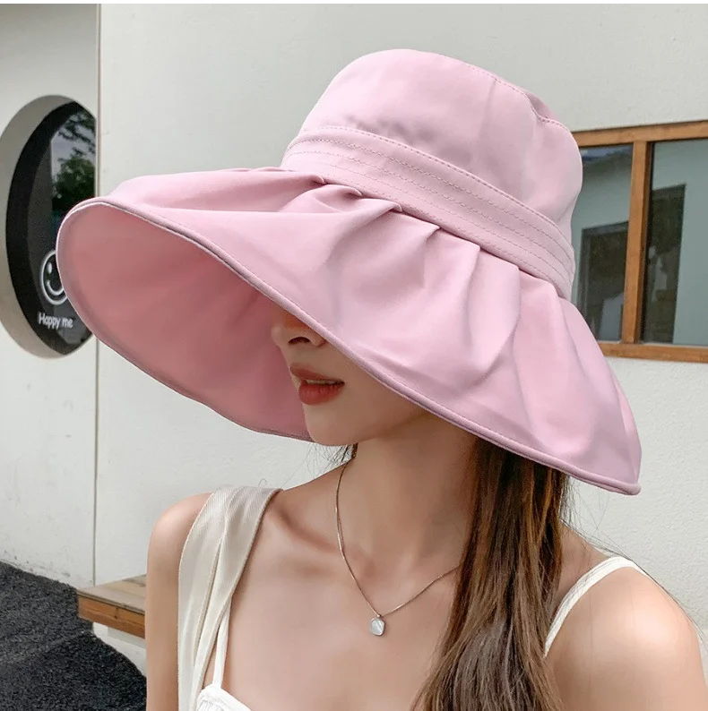 South Korea Sunscreen Hat Women's Outdoor Sun Hat UV Fisherman's Hat Influx Vacation Beach Foldable 56-58cm