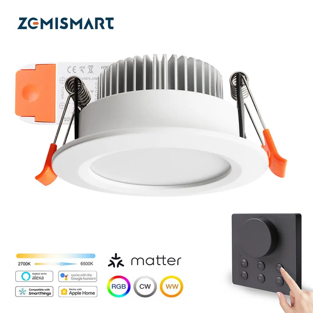 

Matter WiFi Smart LED Downlight 9W 12W 15W RGBCW Ceiling Lamp with Wireless Knob Switch Homekit Alexa Google Home SmartThings