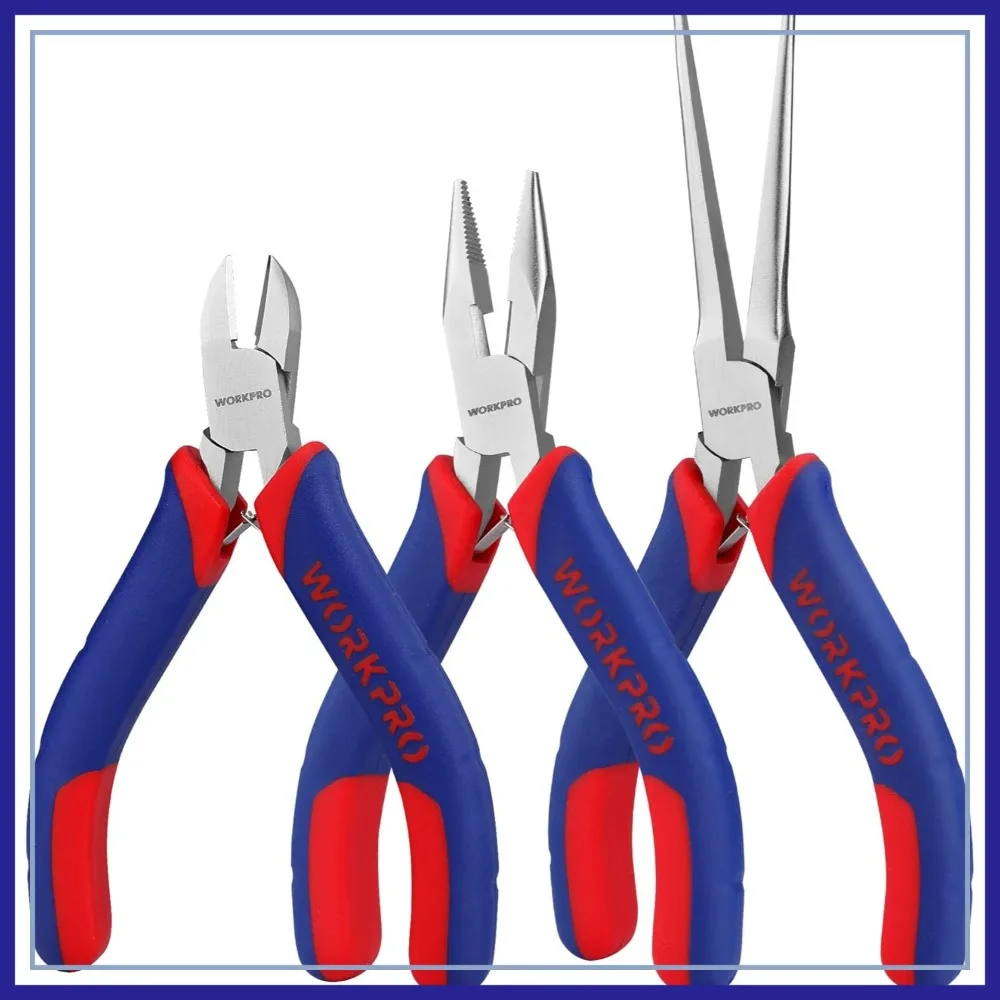 

3-Piece Mini Pliers Set: 4" Diagonal, 5" Long Nose, 6" Needle Nose for Crafts & Electronics