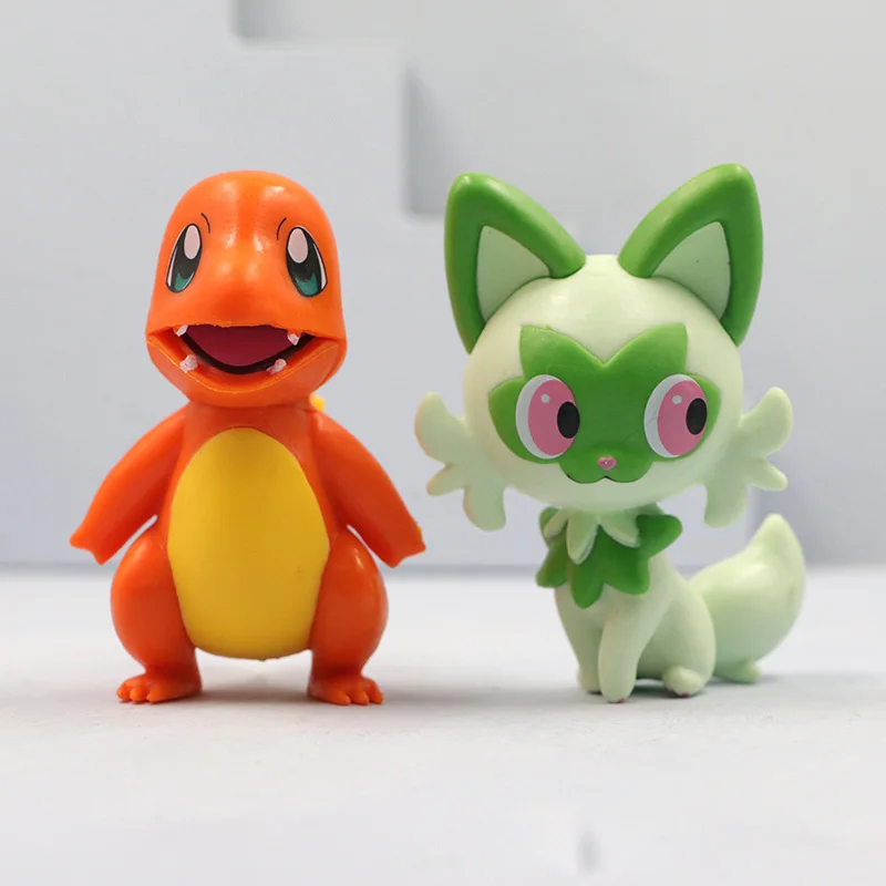7 pçs anime pokemon pikachu figura charizard bulbasaur floragato fuecoco quaxly ymer conjunto bonito modelo de brinquedo carro ornamentos desktop