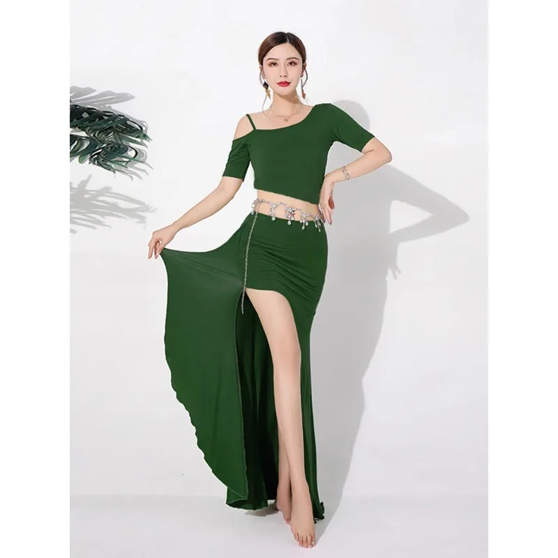 Customized Belly Dance Costumes 2025 New Set Practice Clothes Summer Sexy Modal Tops Long Dress Waist Chain Oriental Dance Dress