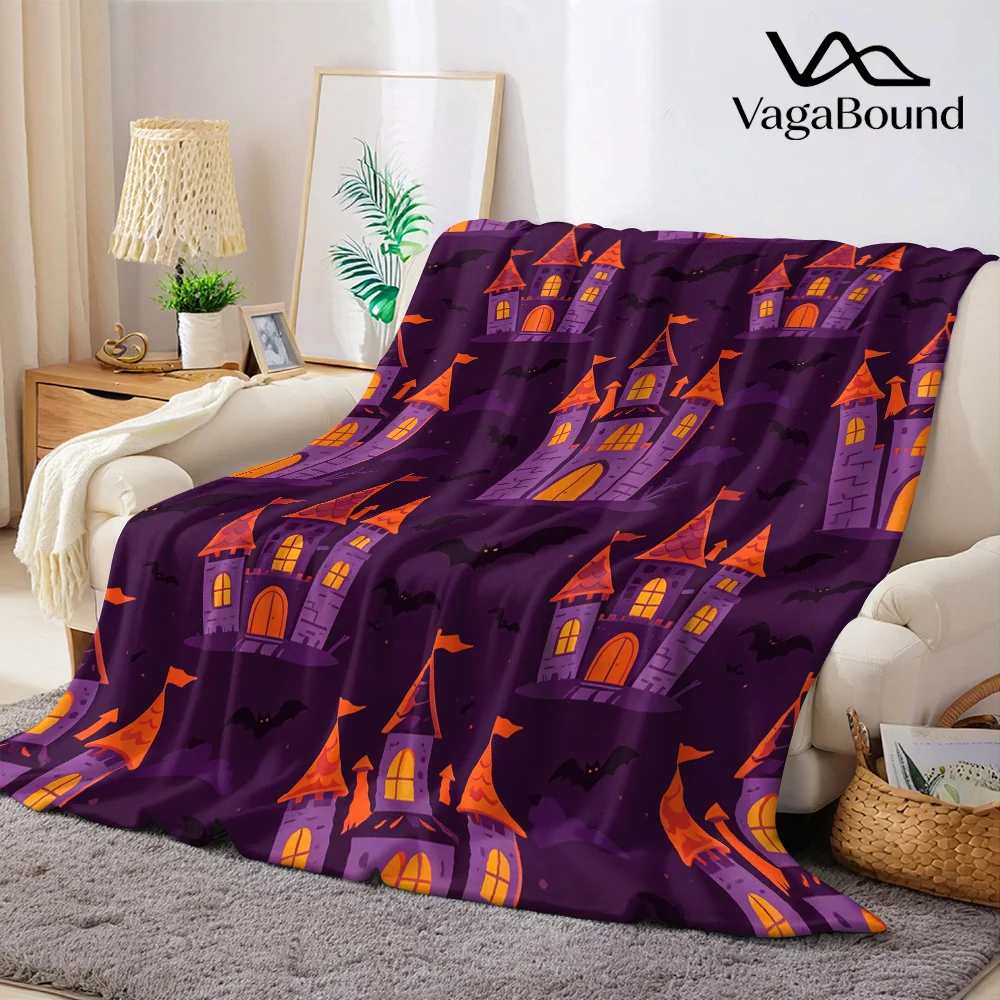 Haunted Halloween Castles Flannel Blanket Warm Soft Halloween Christmas All-Season Couch Decorative Cozy Warm Gift
