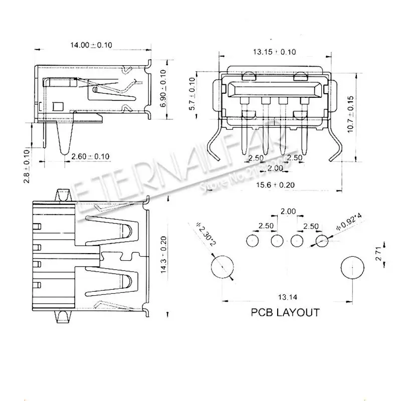 USB 2.0 Interface Connector Socket Type A Female 180 degree patch curling Patch Straight Bend Straight Needle Welding Wire DIY