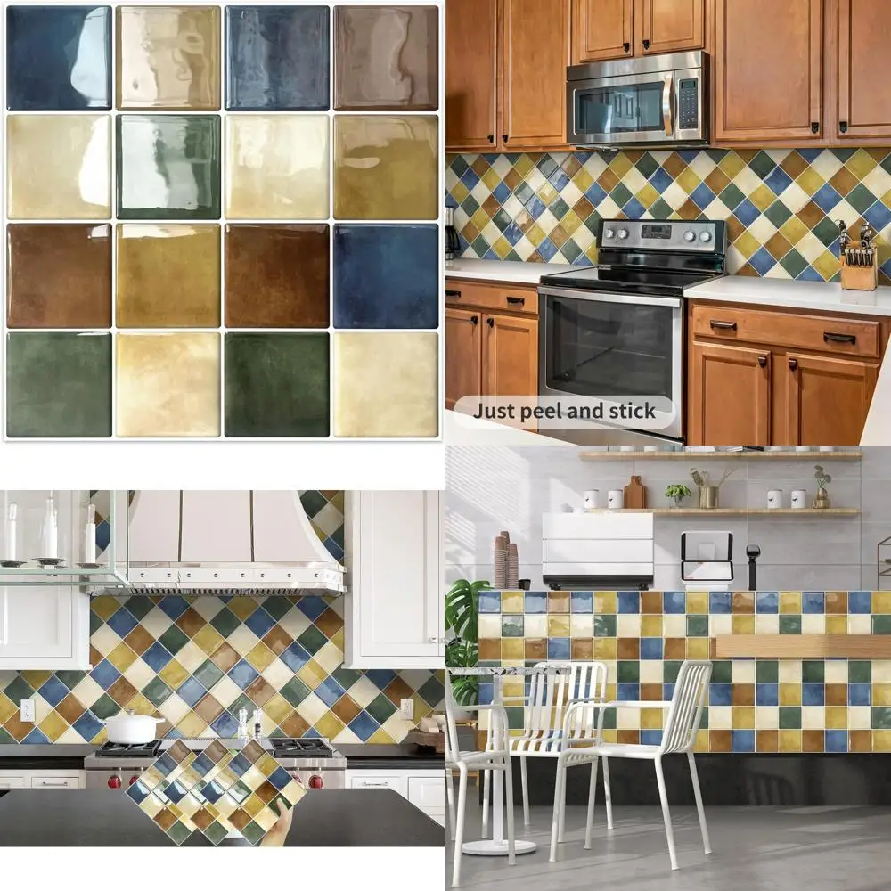 Piastrelle colorate per backsplash da cucina, bagno, quadrate, autoadesive, per piastrelle da parete, adesivi a scacchiera, multico