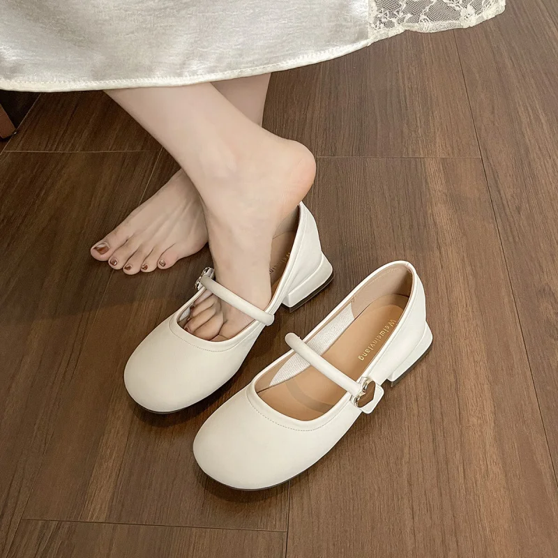

Women's shallow-cut single shoes with chunky heels and soft soles, elegant and gentle French Mary Jane shoes to pair with skirts