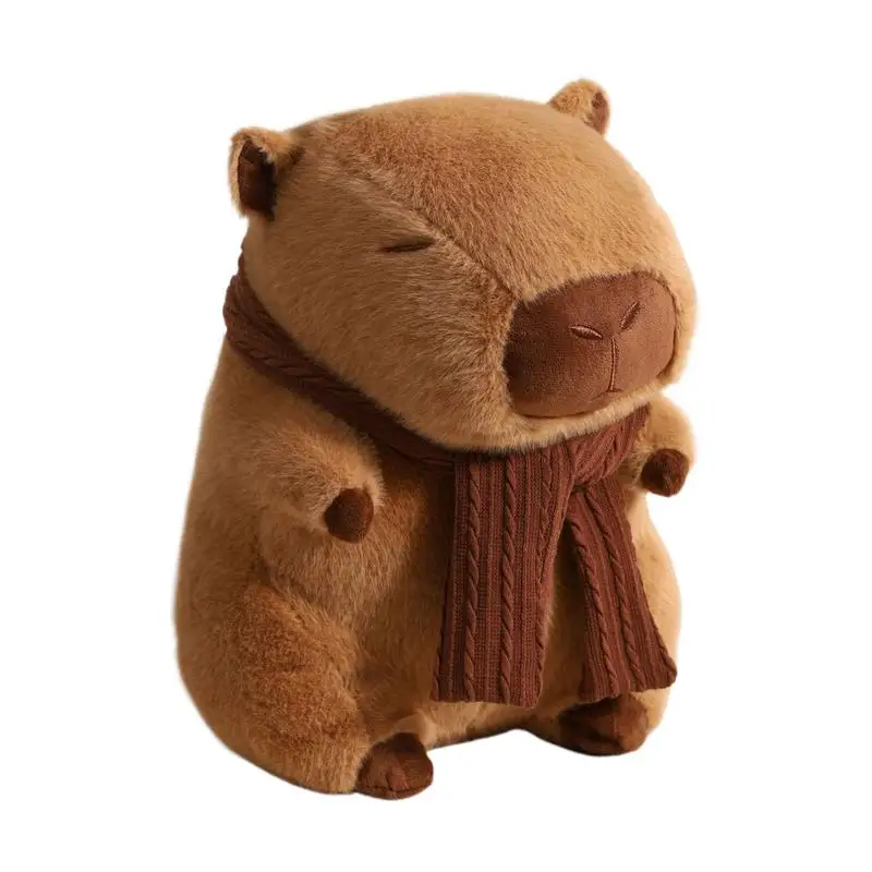 Capybara Stuffed Animal Plush Figurine Toy Cuddly Stuffed Animal Doll Adorable Cartoon Home Stuffy With Scarf For Bedroom Sofa