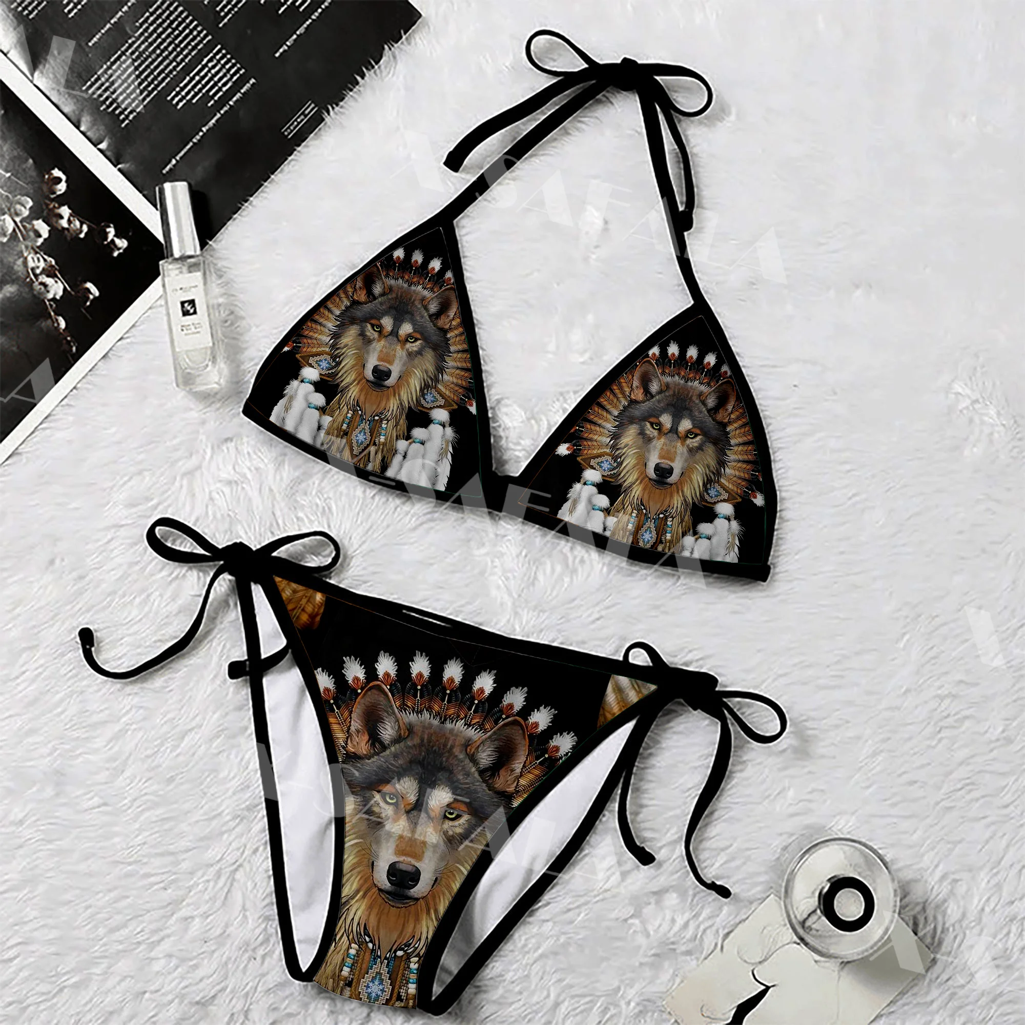 

Vikings Mate Wolf Pattern Tattoo Totem 3D Print Female Womens Micro Bikini Set Summer Beachwear Sexy Beach Bathing Suits