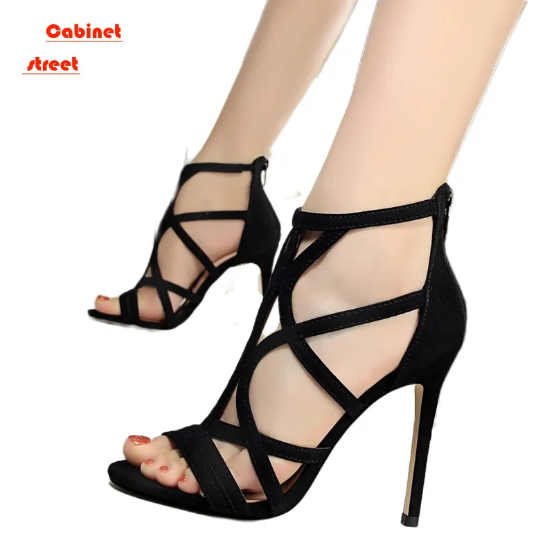 

Roman Style Slim Heel Women Shoes Super High Heel Suede Hollow Sexy Female Nightclub Sandals Summer Heels Ladies Pumps